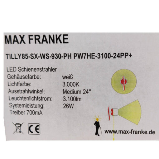 LED Strahler Max Franke TILLY 85-SX 26 Watt 3-Phasen 3000K 3100 lm 24° 930 EVG – Bild 4